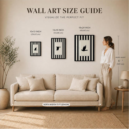 Flying Birds Wall Art Set of 2 Framed Paintings | Black White Striped Minimal Bird Silhouette Poster | Living Room Bedroom Home Décor (Art 13, 10x13 Inches, Black)