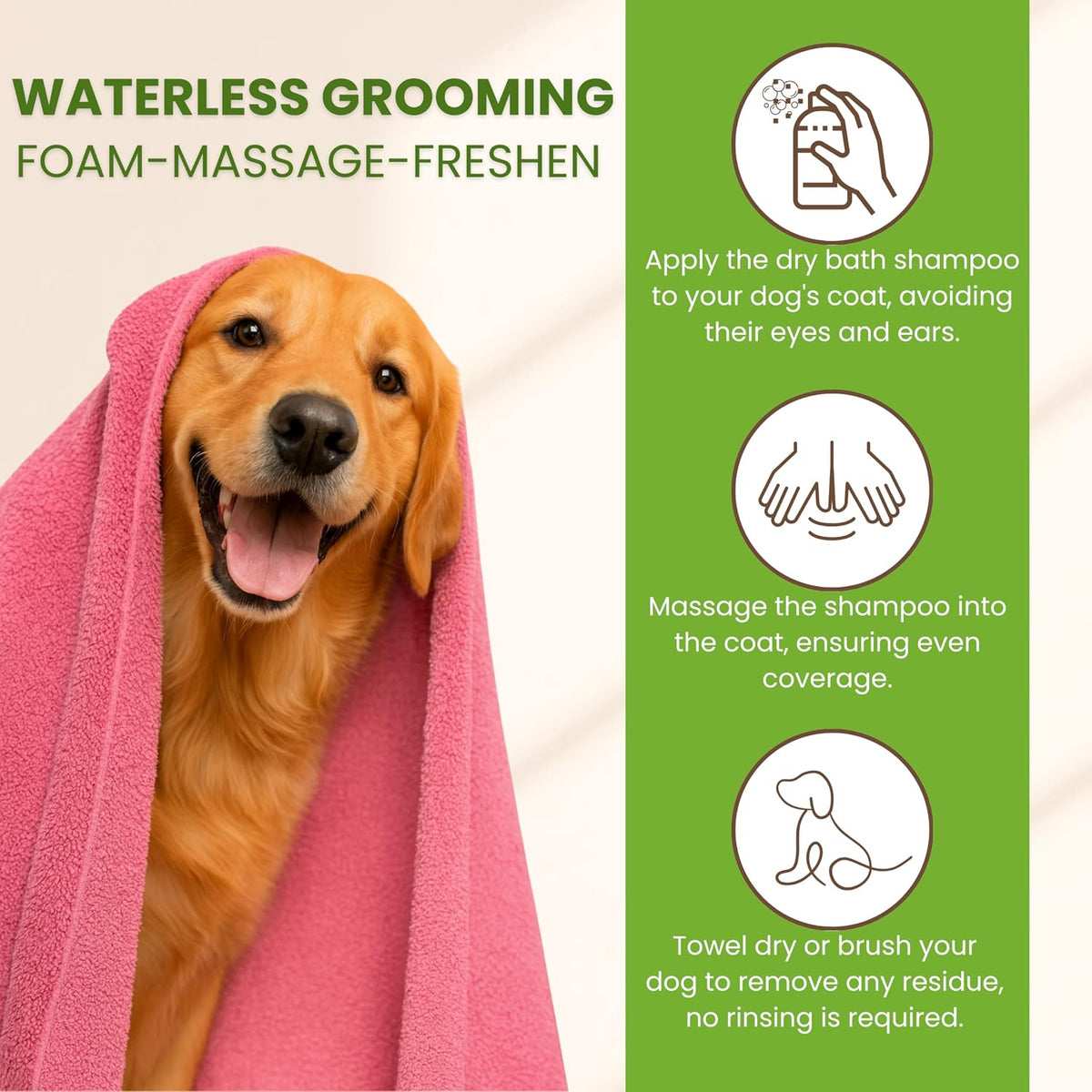 Petroyale Dry Bath Foam Shampoo for Dogs - Gentle and Natural Cleansing-Tick, Flea & Itch Relief - Waterless Foam Shampoo for Dog- with Lemongrass and Aloe Vera - for All Breeds | 150ml (Pack of 1)