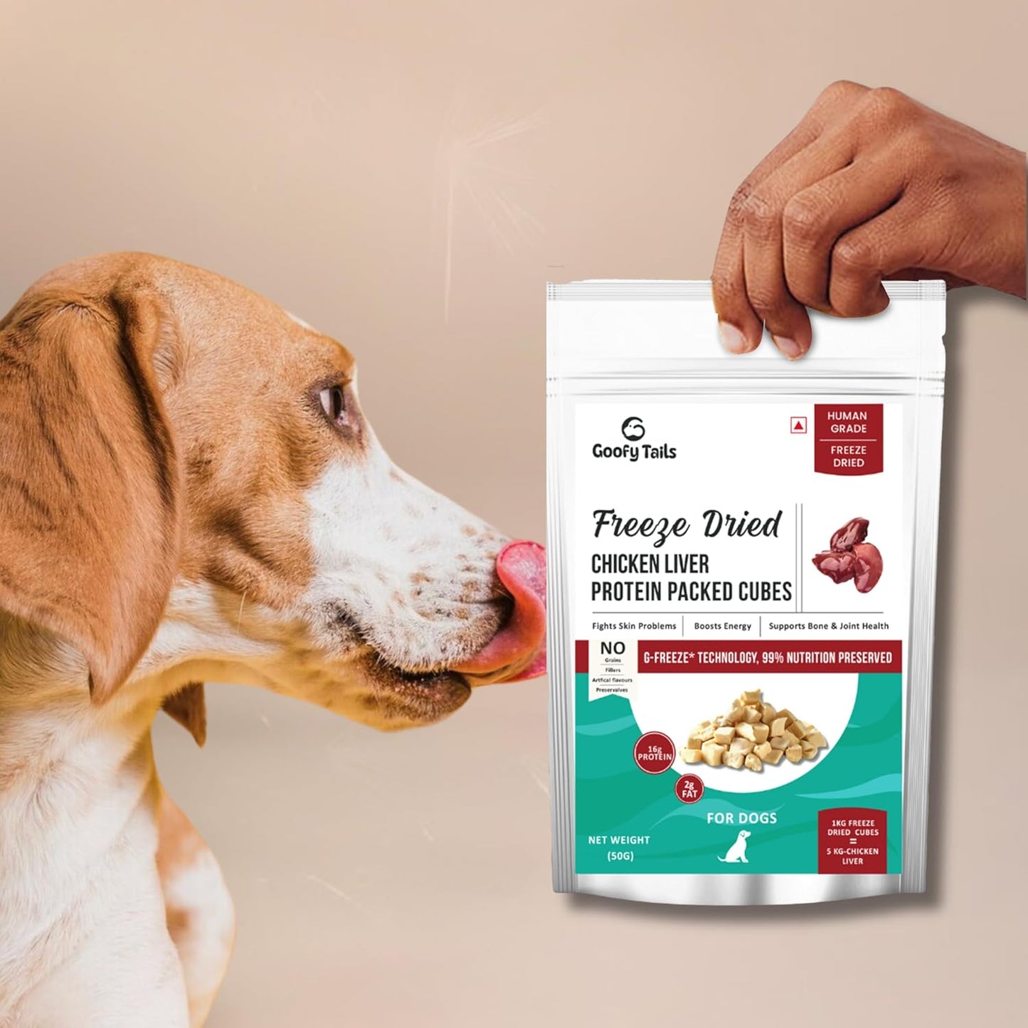 Goofy Tails Freeze Dried Chicken Liver Chunk Dog Treats 50g, Single Ingredient Chicken Dog Treat, Gluten and Grain Free Treats for Dogs, Easy to Digest Puppy Treat