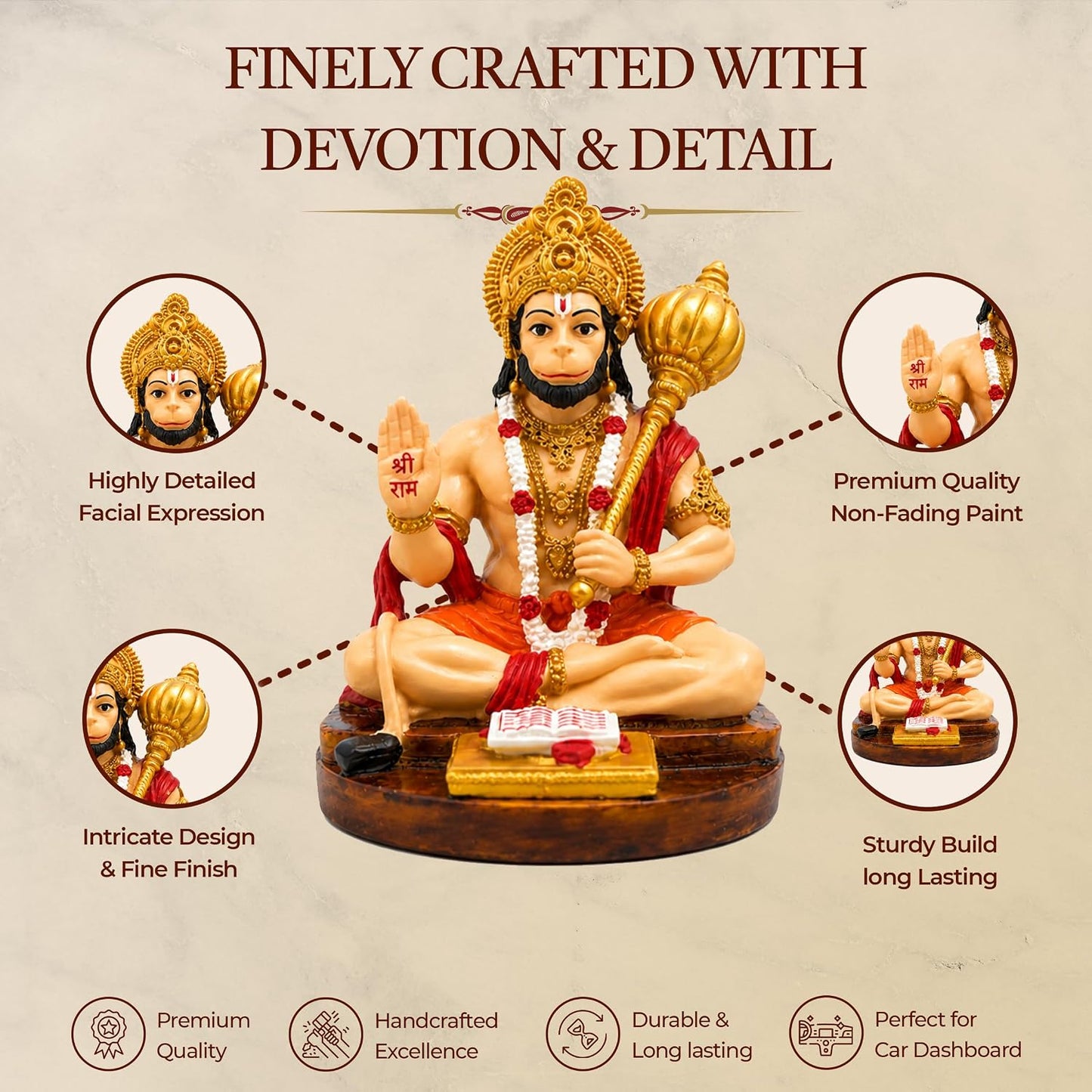 UNOVATE Hanuman Idol for Car Dashboard | Hanuman Murti | Home, Office Desk