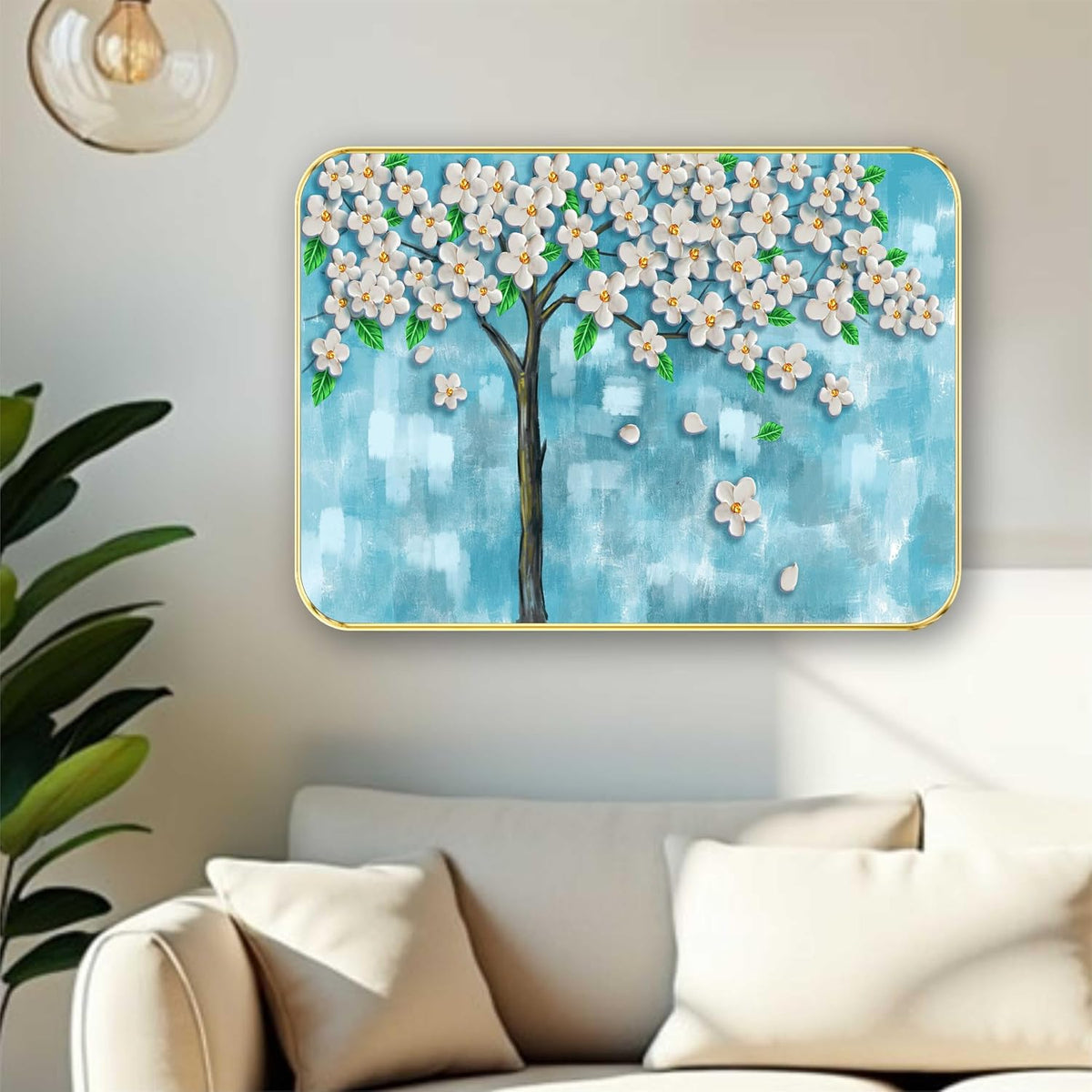 Flower modern art Premium Sparkle Lamination Finished Surface Golden Slim Frame (13 x 19 Inch) For Home/Office/Hotel painting MG-613