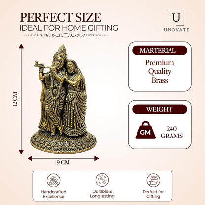 UNOVATE 100% Pure Brass Radha Krishna Murti, Radha Krishna Idol for Gift