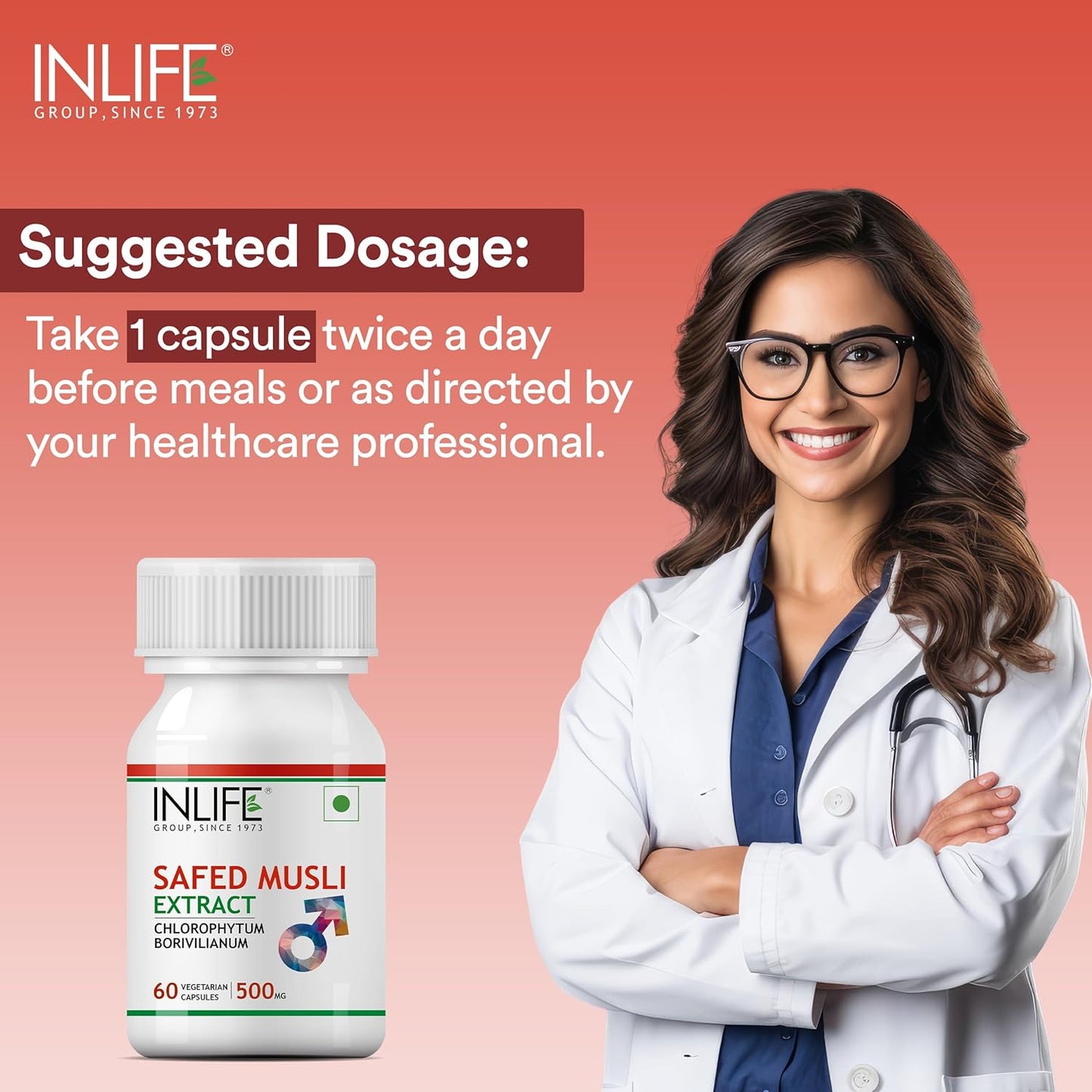 INLIFE Safed Musli Capsules 500mg | Natural Supplement for Strength, Stamina, and Immunity | Quicker Absorption than Tablets - 60 Vegetarian Capsules