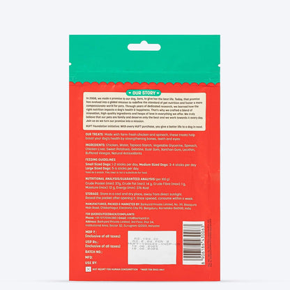 Yum Nums by HUFT Soft & Chewy Sticks - 70 gm | Spinach with Real Chicken Dog Treats | Healthy Dog Snacks | Puppy Training Treats | Veg & Non-Veg Treats for Small & Adult Dogs
