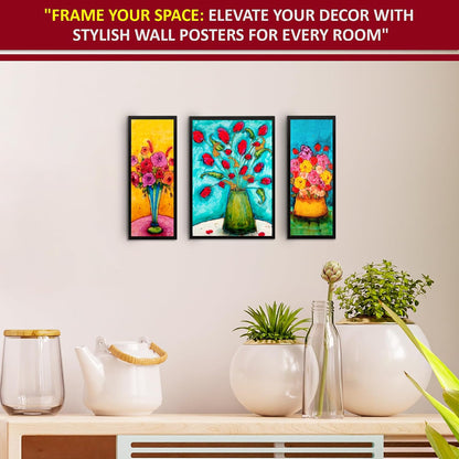 Wall Painting Frames For decor, Pictures Frame For Living Room, Home Decoration, Bedroom, Set of 3, 1pc- 23 x 30 cm, 2pc- 12.5 x 30 cm (Design 16)