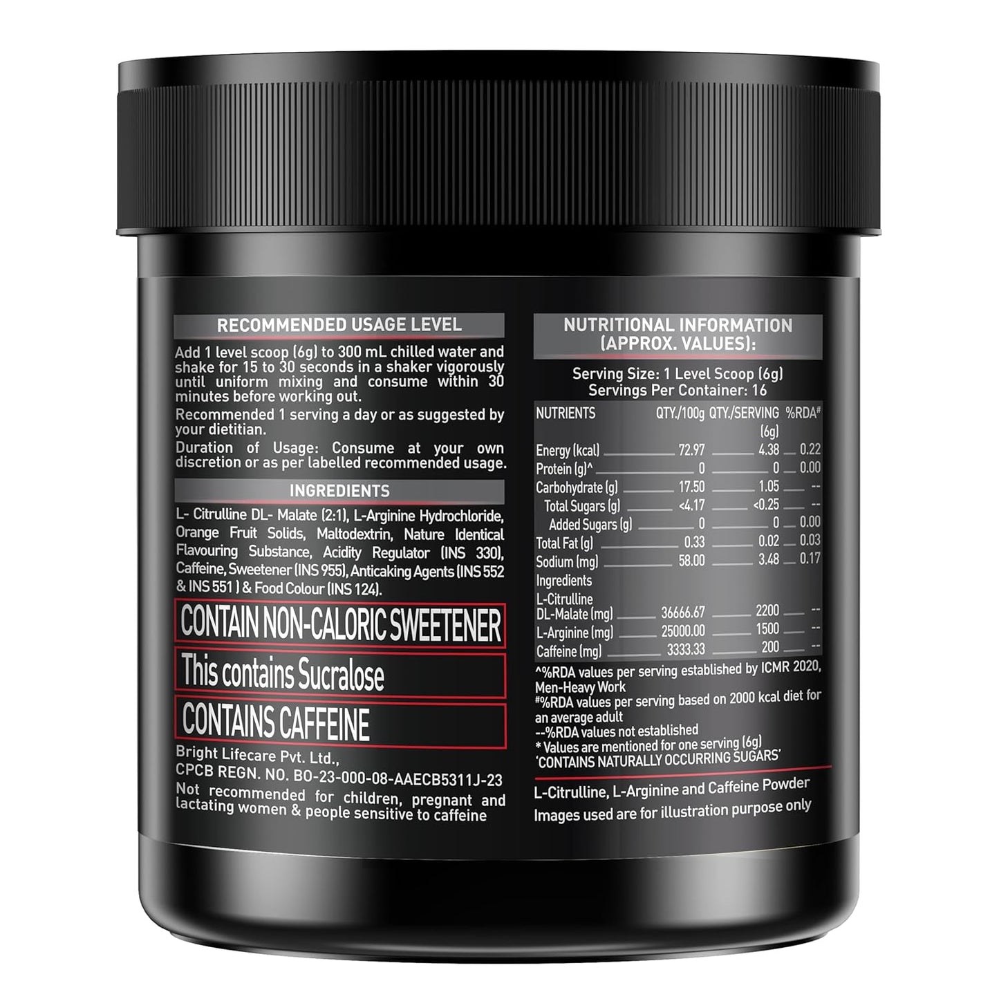 MuscleBlaze Pre Workout 200 (16 servings, 100g) | 200mg Caffeine, 2200mg Citrulline