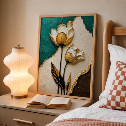 White Gold Floral Teal Framed Wall Art, Natural, 10x13 Inches