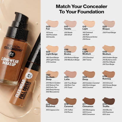 Revlon ColorStay Flex Wear, Full Cover Non-Creasing Concealer, Infused with Hyaluronic Acid & Vitamin E, Flexible Longwear, 030 Light Medium, 10 ml