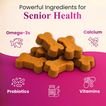 Petroyale Senior Support Dog Supplements – All-in-One Senior Dog Supplements for Mobility, Hip & Joint, Brain, Heart & Eye Health – Immune Support Vitamins (Dog Senior Support 60 Soft Chews)