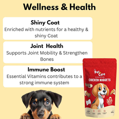 Pet En Care Chicken Nuggets Dog Treats, 100g | Real Chicken | Protein Rich | Vitamin Enriched | All Breed and Sizes, All Life Stages, Dry Food