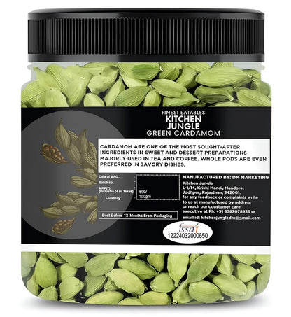 Kitchen Jungle Premium Green Cardamom (Elaichi) 100 Gm - Bold 8mm Size, Aromatic Spice for Culinary Delights
