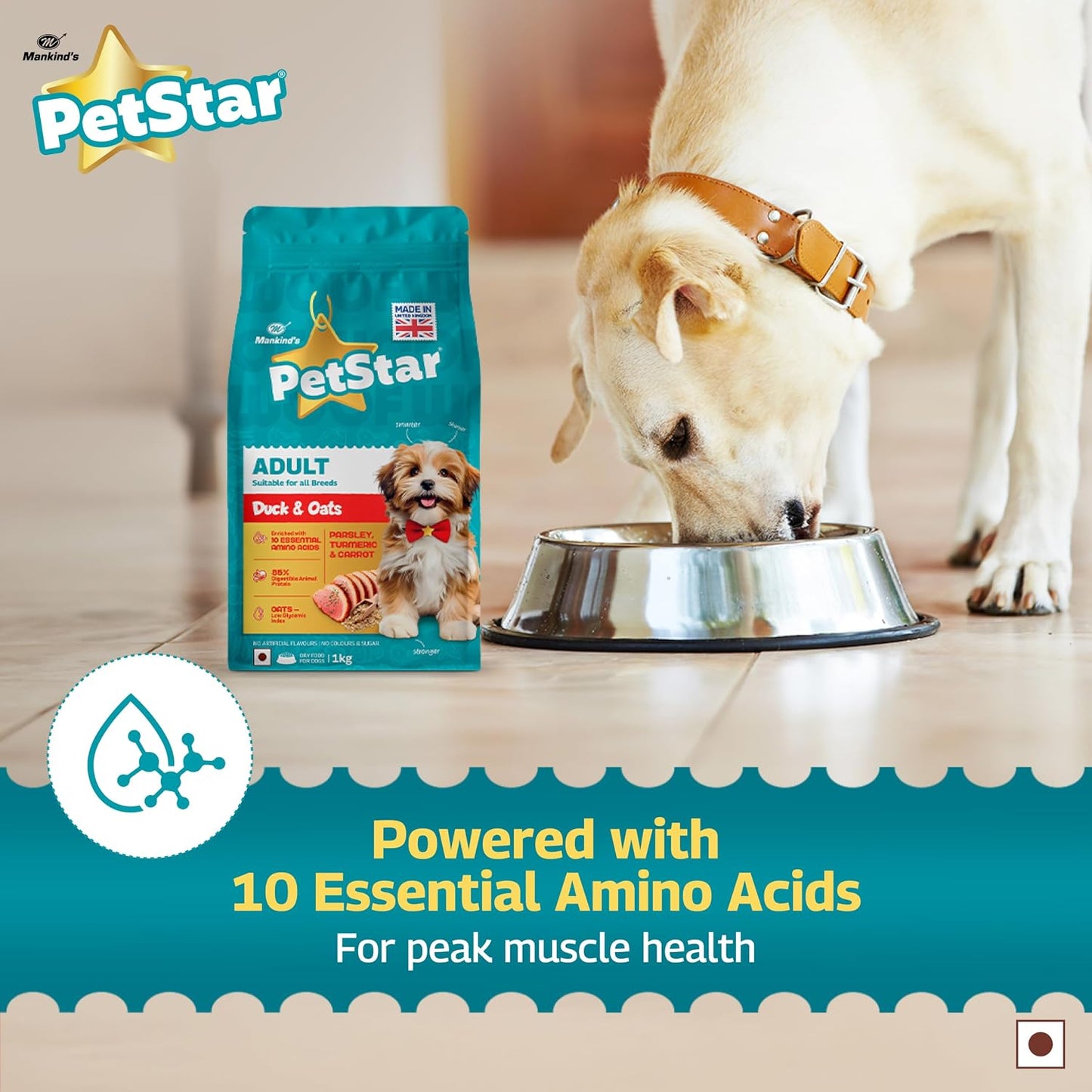 Petstar Adult Dry Dog Food 1 kg, Duck & Oats, High Protein, Easy Digestion, Immunity Support, No Artificial Flavours or Added Sugar