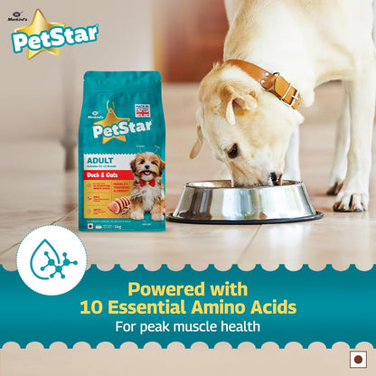 Petstar Adult Dry Dog Food 1 kg, Duck & Oats, High Protein, Easy Digestion, Immunity Support, No Artificial Flavours or Added Sugar