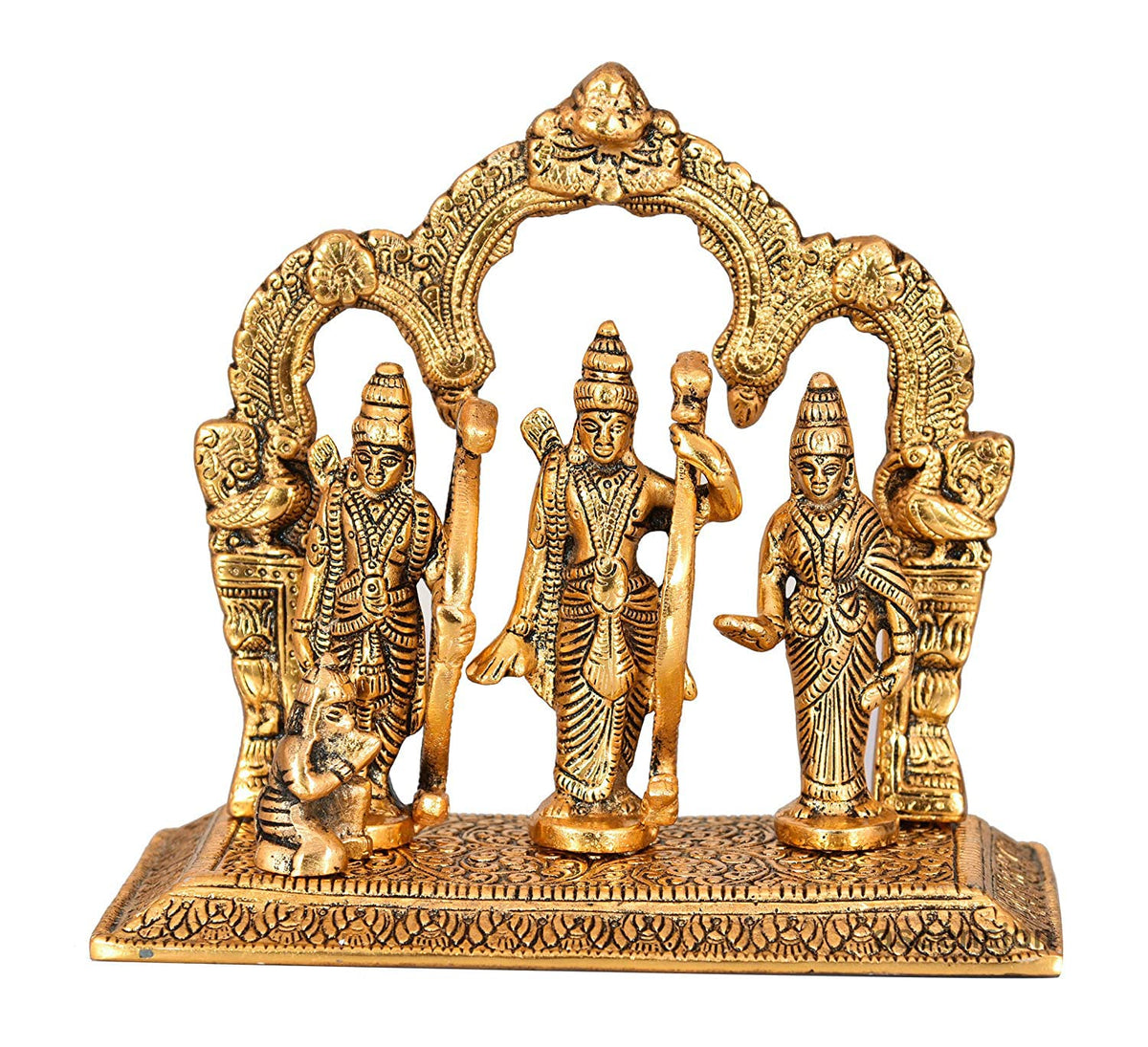 Metal Lord Ram Darbar Idol Showpiece Idols Ram Sita Laxman Hanuman Handmade Decorative for Home Decor & Office Decoration(20X18X10cm, Golden)