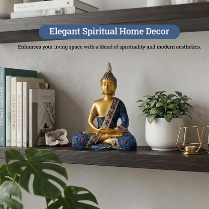 6x8 Inch Meditating Sitting Buddha Idol Statue for Living Room | Resin Buddha Showpiece for Home Decor, Office, Temple & Gifting Item | Blue