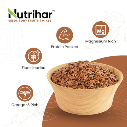 Nutrihar Raw Flax Seeds 100g | Double-Cleaned | Rich in Omega-3 & Protein | Good for Hair Growth | Alsi Seeds 100g