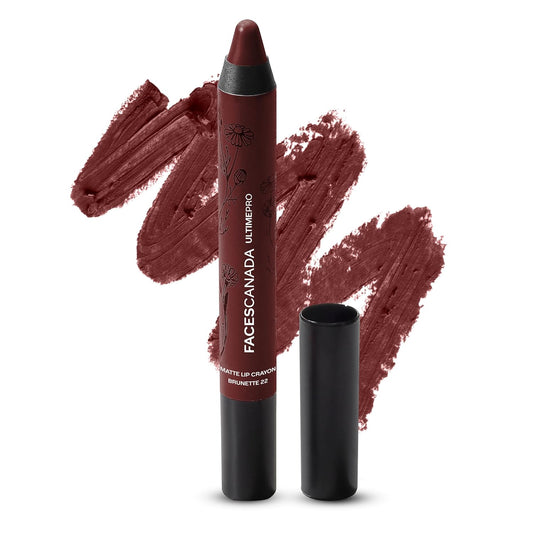 FACES CANADA Ultime Pro Matte Lip Crayon - Brunette (Brown), 2.8g | 8HR Long Stay | Smooth Creamy Matte Texture | Intense Color in 1 Stroke | Hydrates With Chamomile & Cocoa Butter