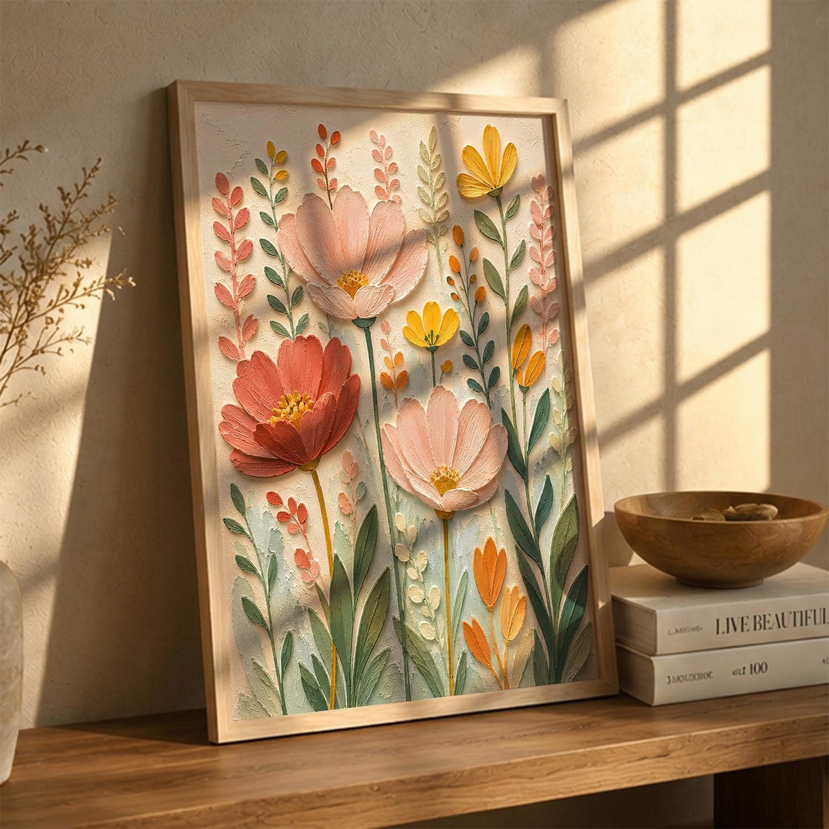 Abstract Floral Painting with Frame | Floral Art Painting With Frame Home Decoration For Living Room Bed Room Hotel Wall Decor Digital Reprint (14X20 inch)