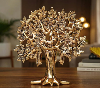 Metal Kalpavriksha Tree for Home Decor - Golden Wish Fulfilling Tree Metal Showpiece for Temple, Vastu, Office Table & Gifting Banyan (No 2 Golden)