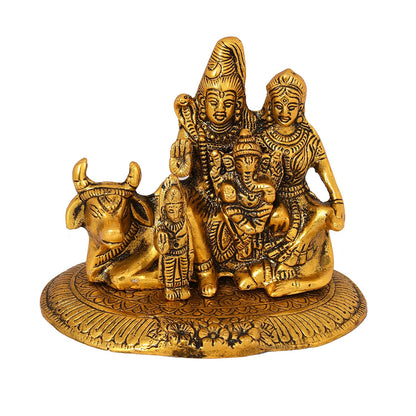 Brass Metal Lord Shiva Parvati Kartikeya and Ganesha Murti Shiv Family Parivar Idol Statue for Home Decor, Mandir,Temple, Gift, Showpiece 6.5 Inches Height
