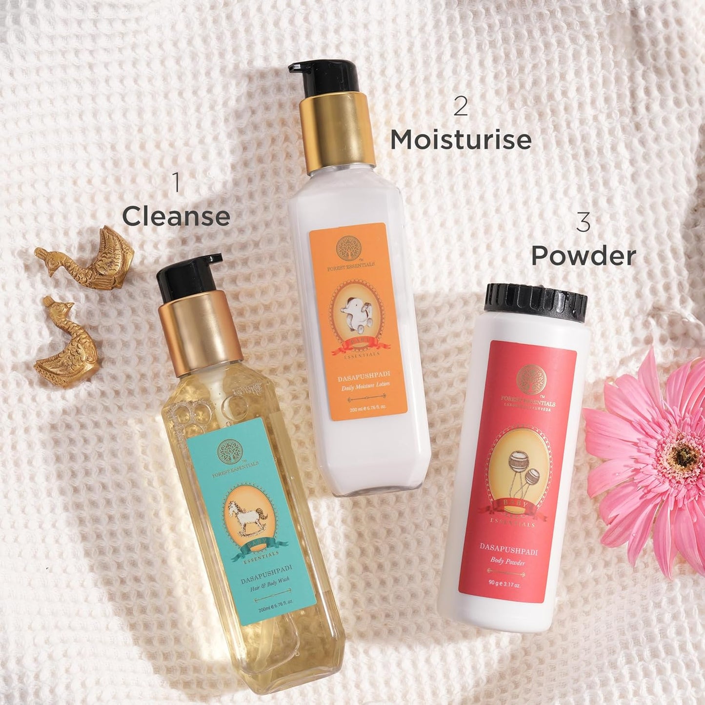 Forest Essentials Baby Body Powder Dasapushpadi | Talc-Free Natural Powder with Cornstarch & 10 Specific Herbs for Baby Care | Gentle & Safe