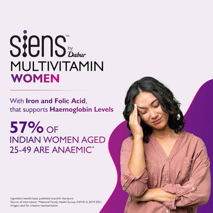 Siens By Dabur Multivitamin for Women-30 capsules | 32 nutrients to support Overall Health, Energy, Hormonal balance & Joint Health, 1 count