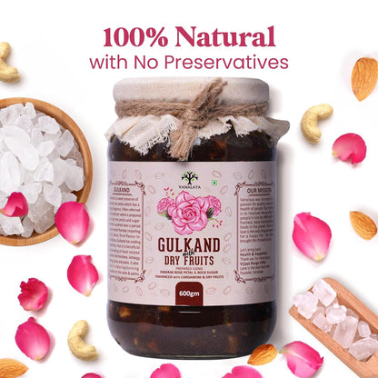 Vanalaya Natural Organic Gulkand Prepared using Sun Cooked Damask Rose along with Dry fruits | Natural | Organic -600 grams
