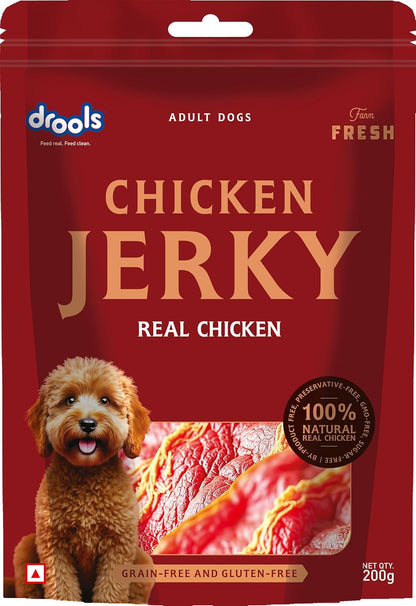 Drools Adult Dog Treat Chicken Jerky 200g | Real Chicken Flavour | No Grains | No Gluten | Prevent Food Allergy or Sensitivity | Firm Texture | Chewy Nature