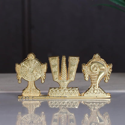 Tirupati Balaji Symbol Stand Shankh Chakra Namah Gold Plating Antique Decorative for Car Dashboard Home & Office Table Showpiece Figurines,Religious Gift Idol...