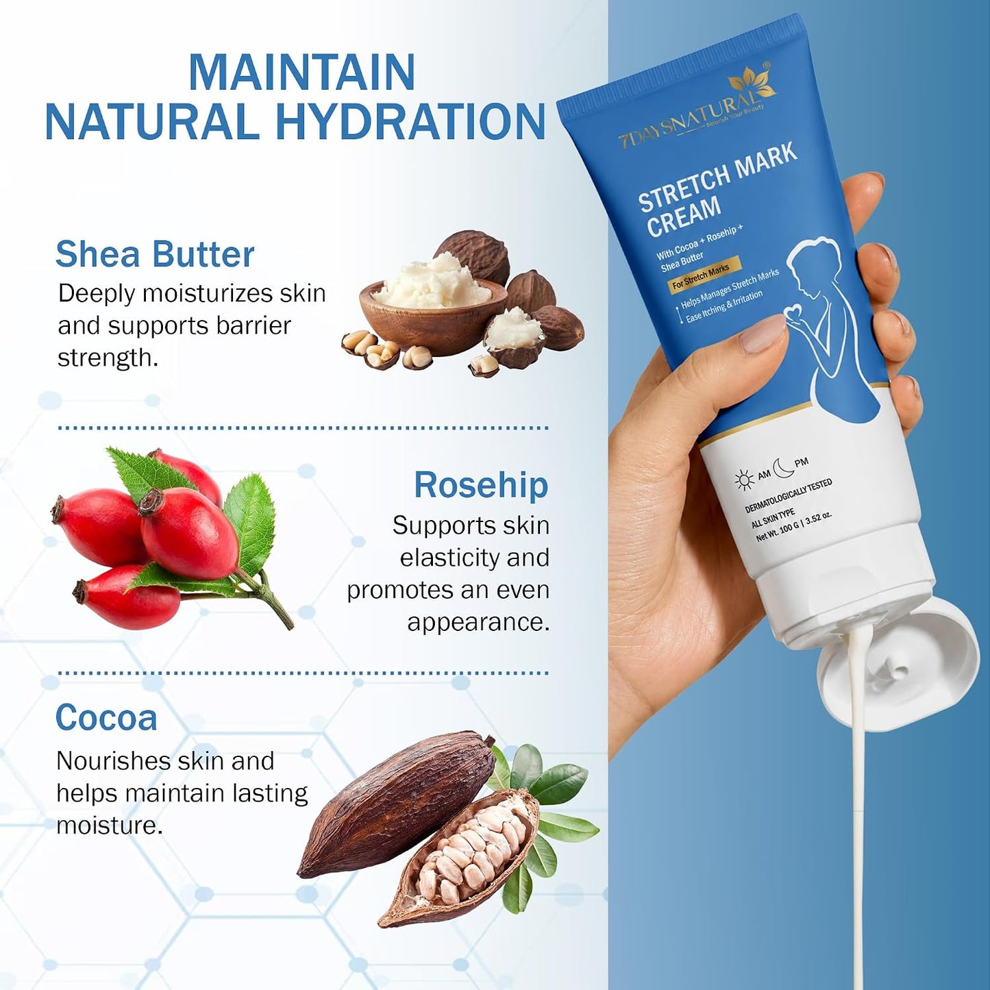7DAYSNATURAL Stretch Mark Cream 100g | Moisturizing Cream for Pregnancy & Postpartum Stretch Marks