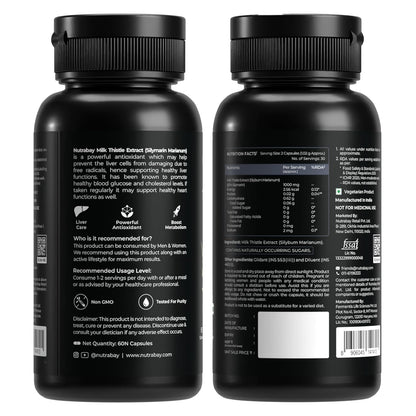Two black supplement bottles with labels on a white background