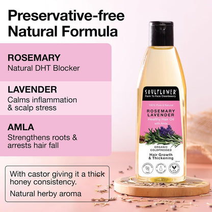 Soulflower Rosemary Lavender Hair Oil For Healthy Hair, Scalp Nourishment, Hair Growth - 100% Pure & Natural Undiluted Cold Pressed Oil, 120Ml
