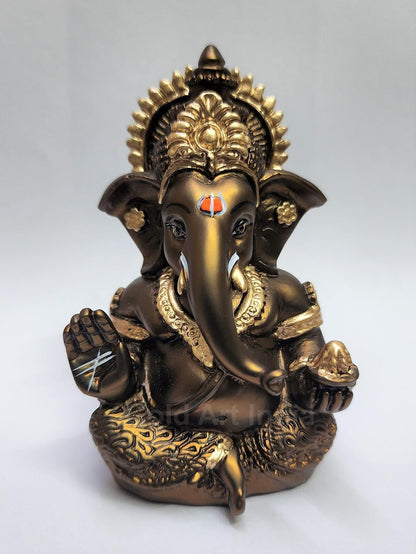 Gold Art India Handcrafted French Brown Mukut Ganesha Idol (3.5") - Perfect for Car Dashboard, Home or Office Decor and Gifting, Idol