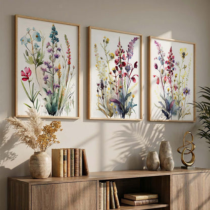 Floral Art Home Decoration Floral Paintings With Frame For Living Room Bed Room Hotel Wall Decor Digital Reprint Set of 3 (13X17 inch)