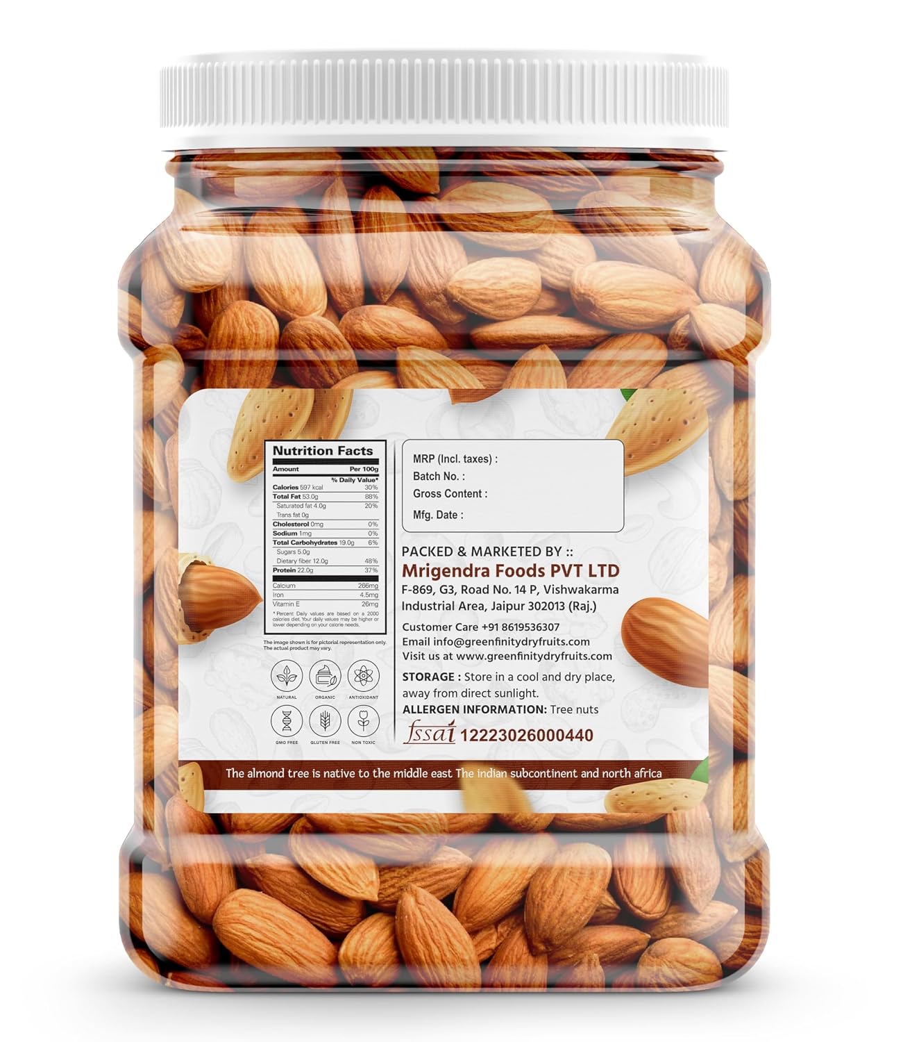 Organic Nuts Whole 100% Natural Premium Californian Almonds Value Pack Pouch, 500g