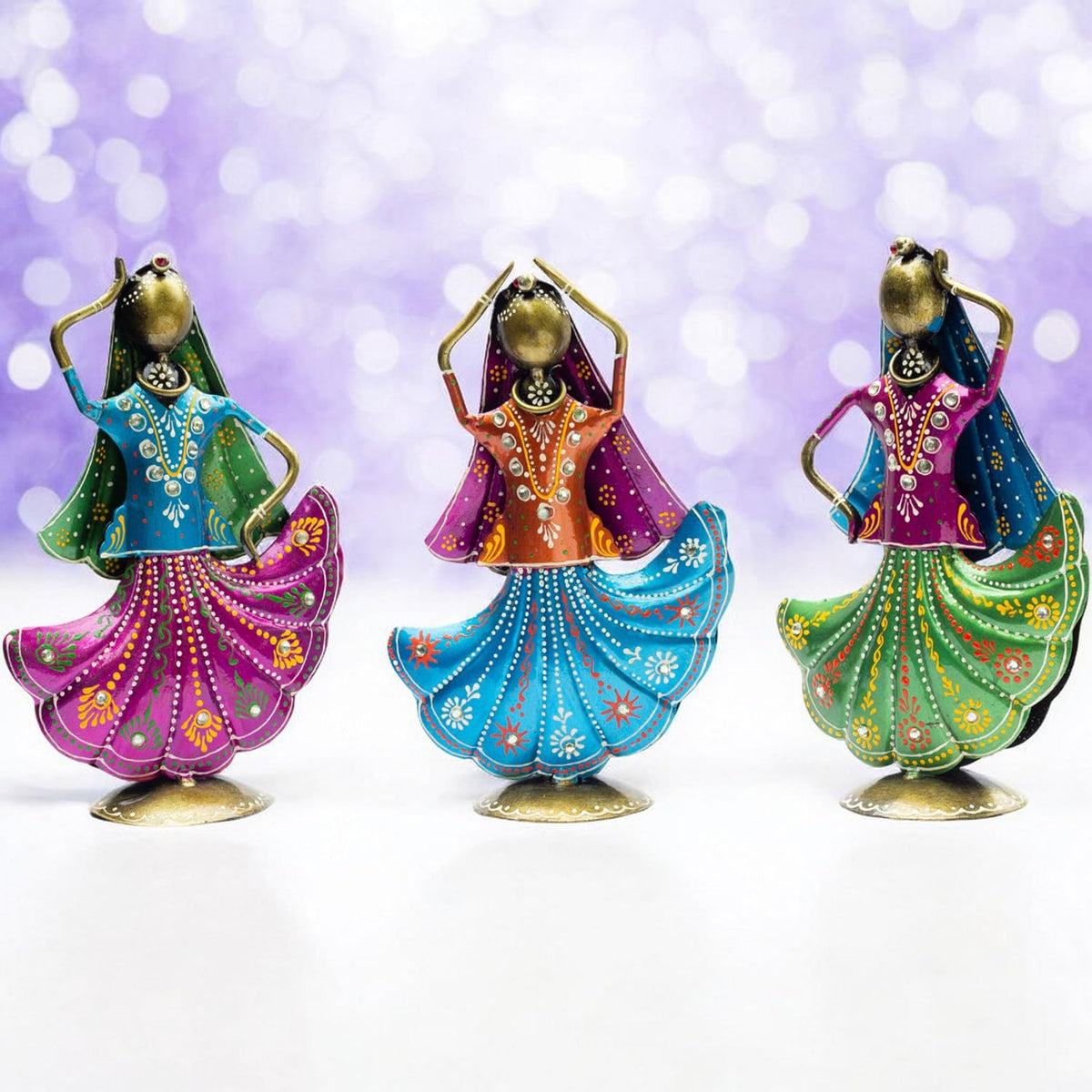 Set of 3 Metal Figurine Dancers Home Decor Item for Living Room, Bedroom, Wedding Festive Housewarming Gift Showpiece Rajasthani Dancing Dolls