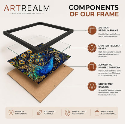 Royal Peacock Framed Wall Art, Black, 10x13 Inches
