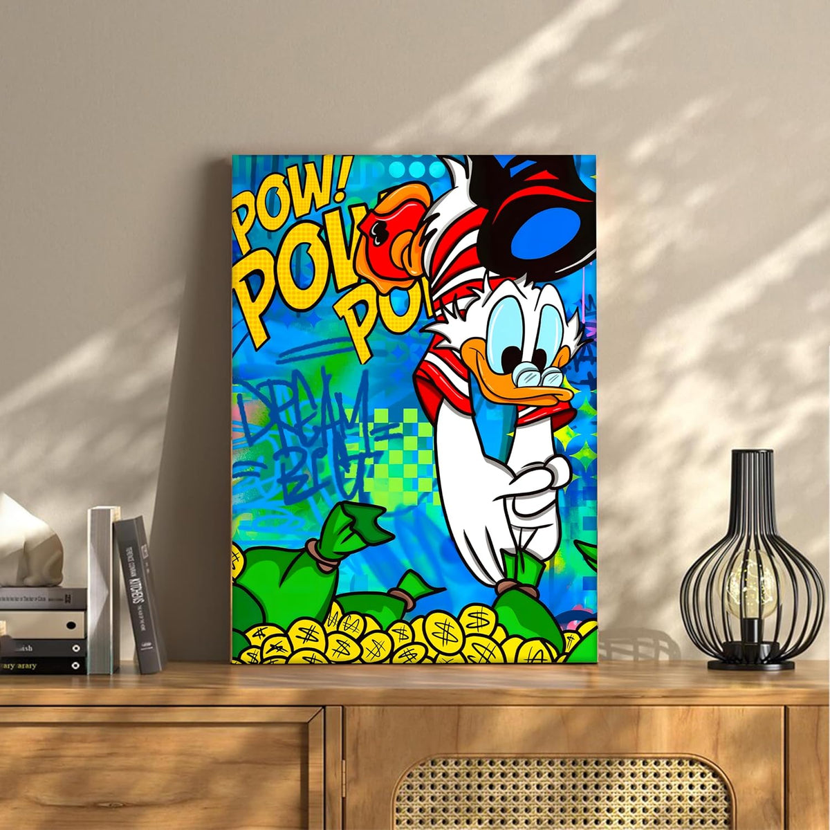 Pop Art Cartoon Duck Money Canvas Wall Art Painting For Living Room | Comic Graffiti Style Art Print Painting | Modern Street Wall Art for Home & Office, 41x56 cm
