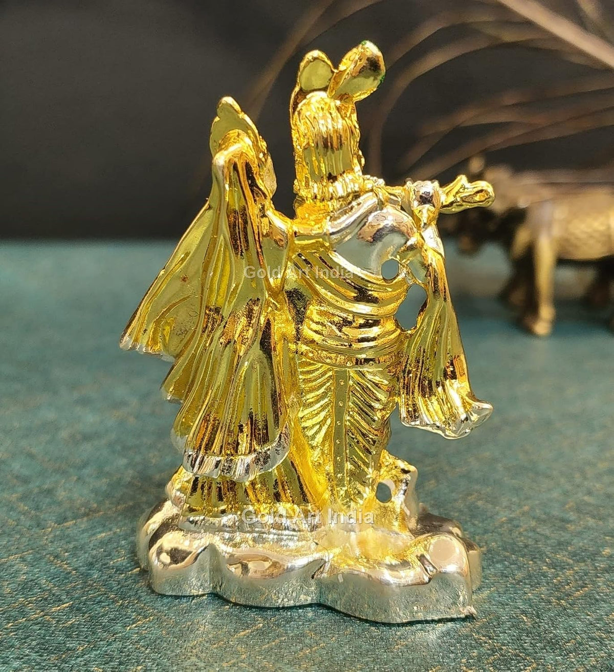 Gold Art India Two Tone (Gold &Silver Plated) Radha Krishna - for | Home | Office | Gifting | House Warming | Puja Room | Decor | Car Dashboard (Radha Krishna) (twotoneradhakrishna 3 inch)