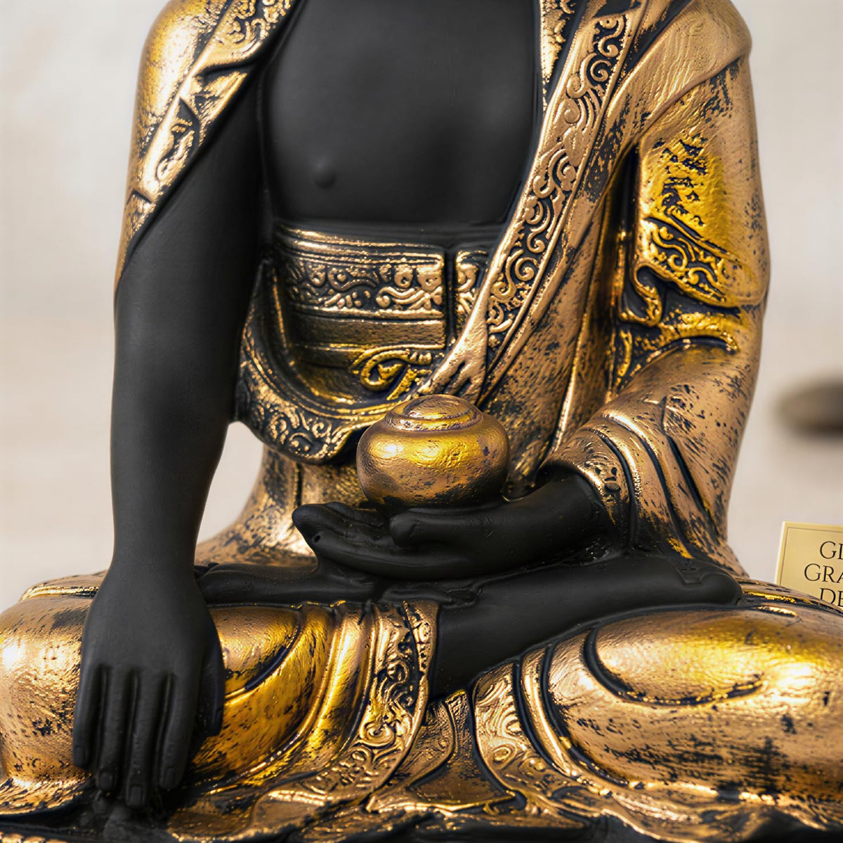 New Limited Edition Meditating Sitting Buddha Idol Statue showpiece Home Decor Decoration Items for Living Room and Gifts (Golden3 Black-BS1)