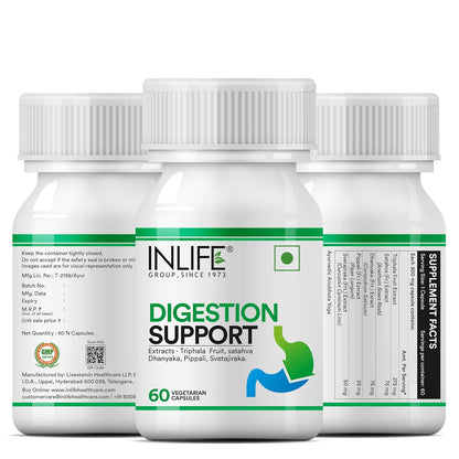 INLIFE Digestion Support Supplement | Triphala, Satahva, Dhanyaka, Pippali, Svetajiraka for Healthy Digestive Support | For Men and Women - 60 Vegetarian Capsules