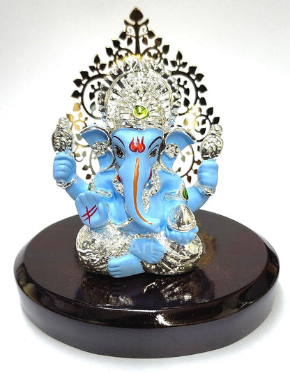 Gold Art India Lord Ganesha Idol Kalpavruksh Tree Ganesh Idol for Home Entrance Ganesh Ji for Car Dashboard | Ganesh Murti for Home Decor, Gifting & Pooja Room Oval MDF Base (Blue)