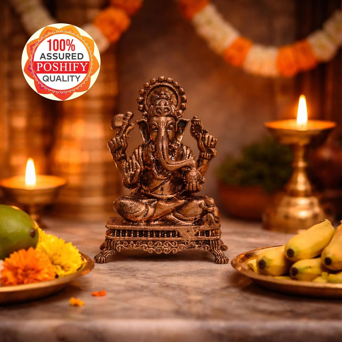 Pure Copper Ganeshji (Ganesha) Murti | Handcrafted Copper Idol for Pooja Room, Vastu Decor | Traditional & Auspicious Religious Hindu God Showpiece & Gift Item | 100gm (6x4 cm)