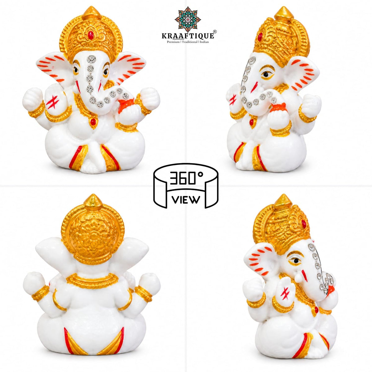 Chaturbhuj Ganpati Idol White Marble Statue, Matte Finish Ganesh Murti for Puja, Mandir, Home Decor, Diwali, Ganesh Chaturthi, Festivals & Gifting