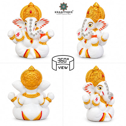 Chaturbhuj Ganpati Idol White Marble Statue, Matte Finish Ganesh Murti for Puja, Mandir, Home Decor, Diwali, Ganesh Chaturthi, Festivals & Gifting