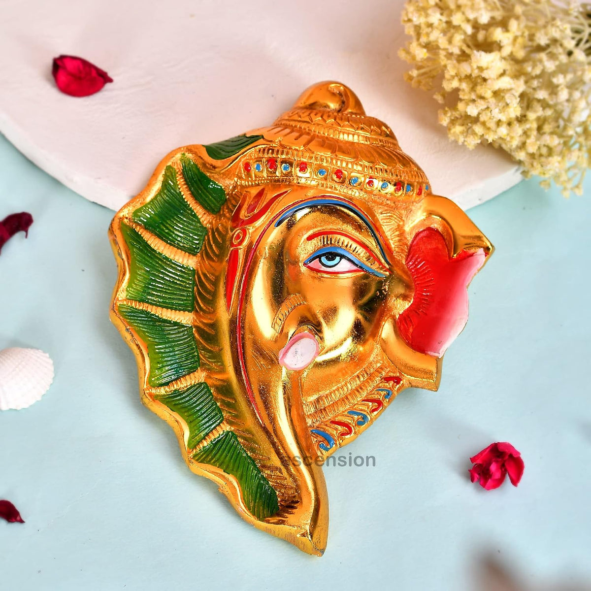 Ganesh On Shankh Ganesha God Ganpati Idol Wall Hanging Statue Spiritual Puja Vastu Showpiece Fegurine Decorative Showpiece Ganesh Ji For Home Decor Pooja Room Wall Decor