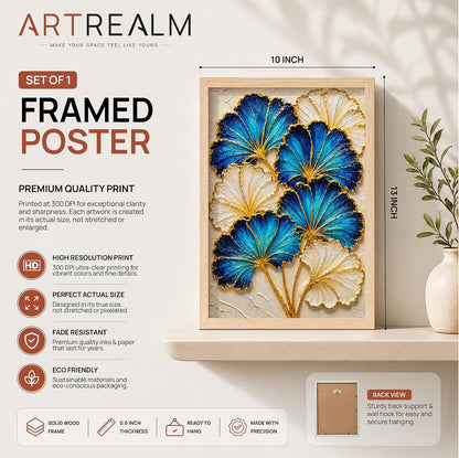 Blue White Ginkgo Framed Wall Art, Natural, 10x13 Inches