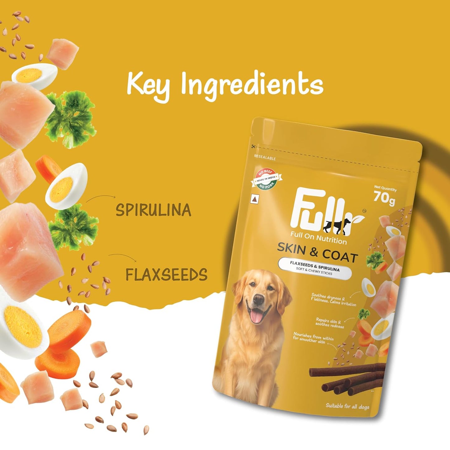 Fullr Skin & Coat Dog Biscuits for All Life Stages, Dog Treats Made with Salmon, Egg & Flaxseed, Healthy Dog Treats Made with Superfoods, Suitable for All Dog Breeds, 70g, Pack of 1