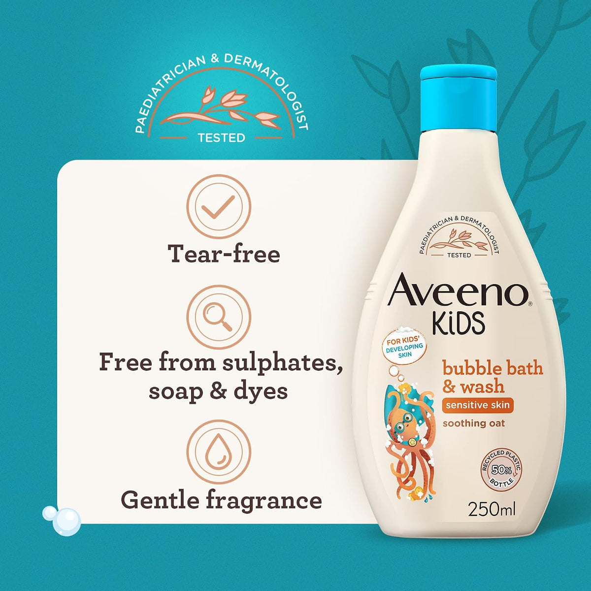 Aveeno Baby KIDS Bubble Bath & Wash 250ml | Enriched with Soothing Oat Extract | Foam Body Wash Developed for Your Little Superhero | 123456