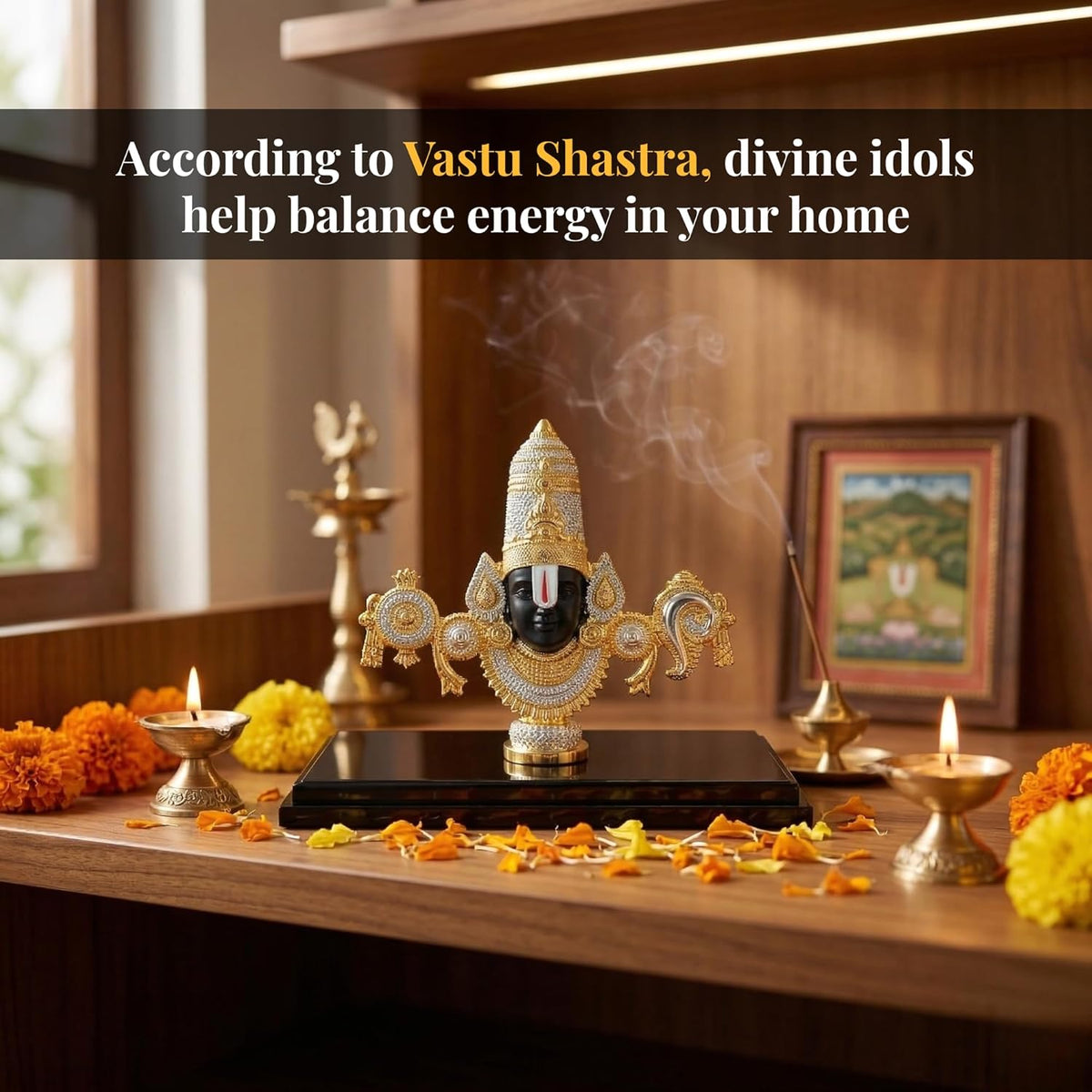 Dev Aastha 999 Silver Plated Balaji Idol | 4-Inch Lord Venkateswara Swamy Statue for Sacred Vastu Home Decor | Mandir Showpiece for Pooja Room & Ideal Devotional Gift